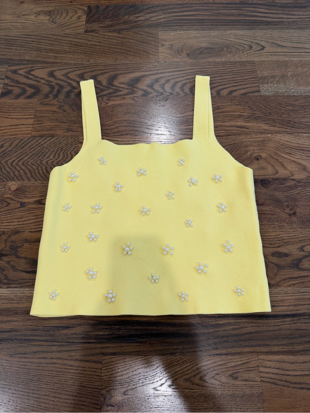 Zara Yellow Pearl-Embellished Square-Neck Camisole